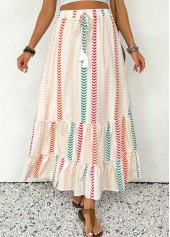 Beige Geometric Print A Line Elastic Waist Maxi Skirt