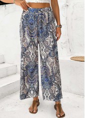 Multi Color Tribal Print Straight Leg Elastic Waist Pants