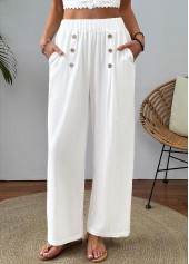 White Straight Leg Elastic Waist High Waisted Pants