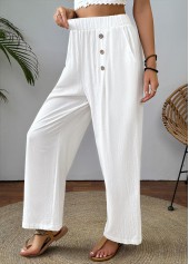 White Straight Leg Elastic Waist High Waisted Pants | thumb picture 