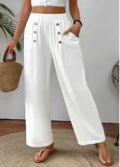 White Straight Leg Elastic Waist High Waisted Pants | thumb picture 