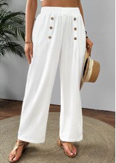 White Straight Leg Elastic Waist High Waisted Pants | thumb picture 