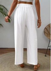 White Straight Leg Elastic Waist High Waisted Pants | thumb picture 
