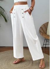 White Straight Leg Elastic Waist High Waisted Pants | thumb picture 