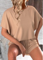 Round Neck Short Sleeve Light Coffee Top and Shorts | thumb picture 