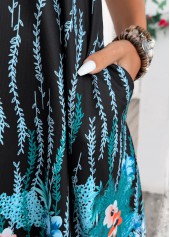 Blue Floral Print A Line Sleeveless Round Neck Dress | thumb picture 