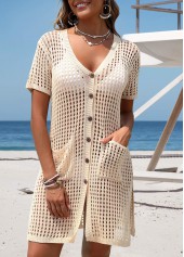 Beige V Neck Pocket Cover Up | thumb picture 