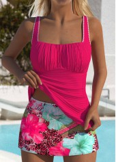 Contrast Binding Mid Waisted Floral Print Tankini Set