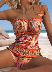 Mid Waisted Leopard Orange Tankini Set