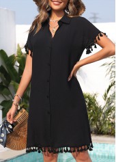 Black Short Sleeve Button Tassel Cover Up | thumb picture 