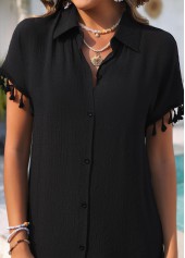 Black Short Sleeve Button Tassel Cover Up | thumb picture 