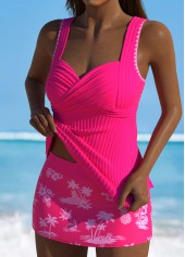 Mid Waisted Tropical Plants Print Hot Pink Tankini Set | thumb picture 