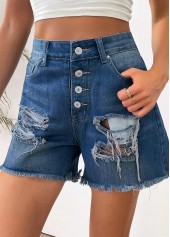 American Flag Denim Blue Straight Leg Button Fly Shorts | thumb picture 