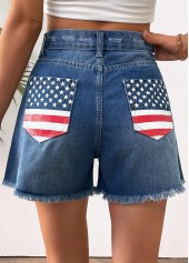 American Flag Denim Blue Straight Leg Button Fly Shorts | thumb picture 