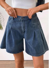 Denim Blue Wide Leg Button Fly High Waisted Shorts | thumb picture 