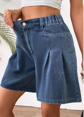 Denim Blue Wide Leg Button Fly High Waisted Shorts | thumb picture 