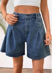 Denim Blue Wide Leg Button Fly High Waisted Shorts | thumb picture 