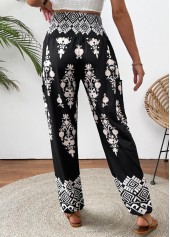 Black Tribal Print Jogger Elastic Waist High Waisted Pants | thumb picture 
