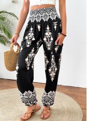 Black Tribal Print Jogger Elastic Waist High Waisted Pants | thumb picture 