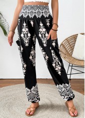 Black Tribal Print Jogger Elastic Waist High Waisted Pants