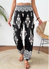 Black Tribal Print Jogger Elastic Waist High Waisted Pants | thumb picture 
