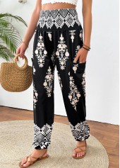 Black Tribal Print Jogger Elastic Waist High Waisted Pants | thumb picture 