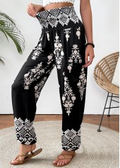 Black Tribal Print Jogger Elastic Waist High Waisted Pants | thumb picture 