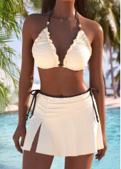 Tie Mid Waisted Beige Bikini Set