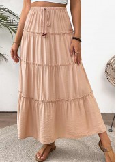 Light Camel A Line Elastic Waist Maxi Skirt