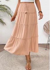 Light Camel A Line Elastic Waist Maxi Skirt | thumb picture 