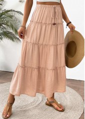 Light Camel A Line Elastic Waist Maxi Skirt | thumb picture 