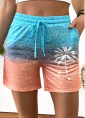 Multi Color Ombre Straight Leg Elastic Waist Shorts