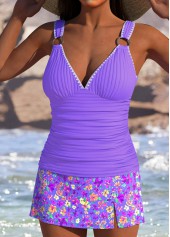 High Waisted Floral Print Light Purple Tankini Set | thumb picture 