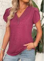 Dark Reddish Purple Short Sleeve V Neck T Shirt | thumb picture 