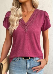 Dark Reddish Purple Short Sleeve V Neck T Shirt | thumb picture 