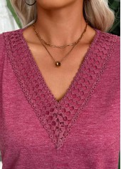 Dark Reddish Purple Short Sleeve V Neck T Shirt | thumb picture 