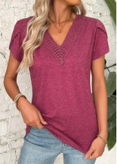 Dark Reddish Purple Short Sleeve V Neck T Shirt | thumb picture 