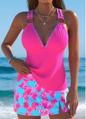 Mid Waisted Marine Life Print Hot Pink Tankini Set