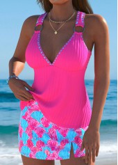 Mid Waisted Marine Life Print Hot Pink Tankini Set | thumb picture 