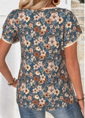 Multi Color Floral Print Short Sleeve V Neck Blouse