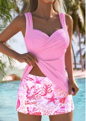 Mid Waisted Marine Life Print Pink Tankini Set | thumb picture 