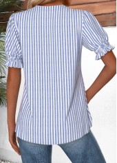Blue Striped Short Sleeve V Neck Blouse | thumb picture 