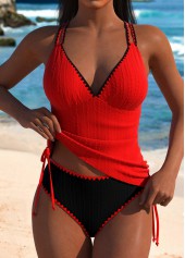 Mid Waisted Cut Out Red Tankini Set