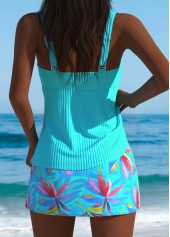 Mid Waisted Leaf Print Cyan Tankini Set | thumb picture 