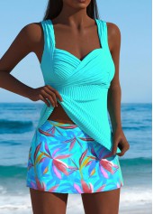 Mid Waisted Leaf Print Cyan Tankini Set | thumb picture 