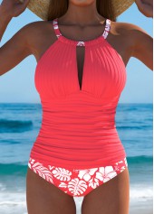 Criss Cross Mid Waisted Floral Print Tankini Set