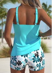 Mid Waisted Floral Print Cyan Tankini Set | thumb picture 