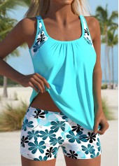Mid Waisted Floral Print Cyan Tankini Set | thumb picture 