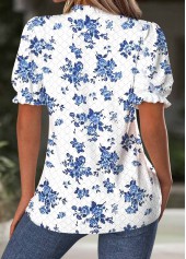 White Floral Print Short Sleeve Split Neck Blouse | thumb picture 