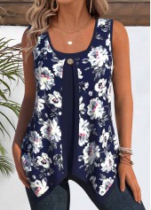 Navy Floral Print Sleeveless Tank Top and Camsiole